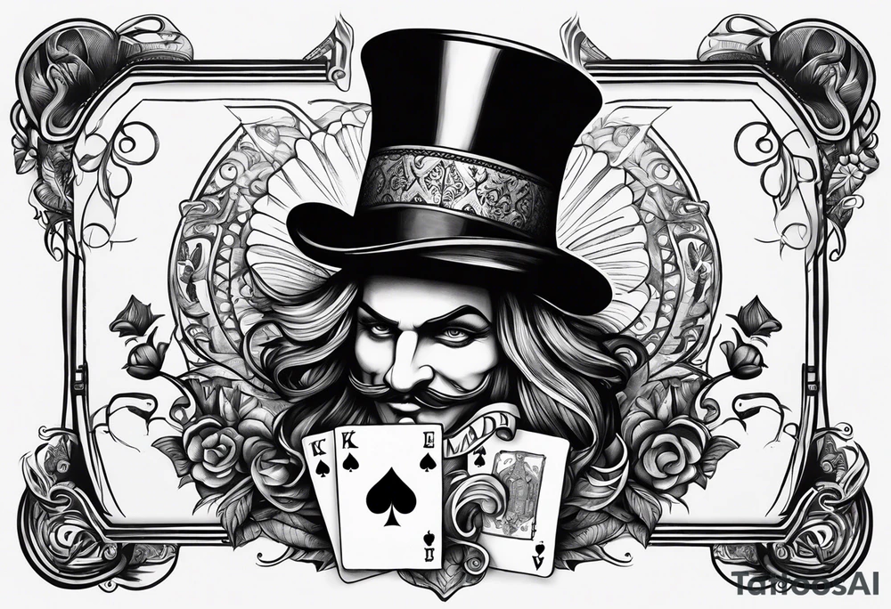 King of spades that says “we’re all mad here” with top hat tattoo idea
