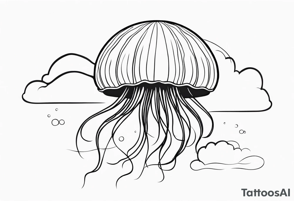 jellyfish with a small head and really long tentacles. Add clouds behind it like it’s floating in the sky tattoo idea