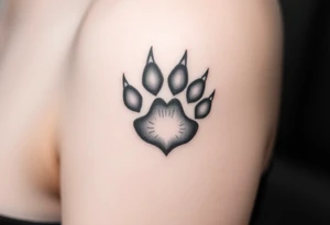 A black-and-gray shaded paw forming a heart, with sharp fur details and intense shading for a bold, mystical look tattoo idea