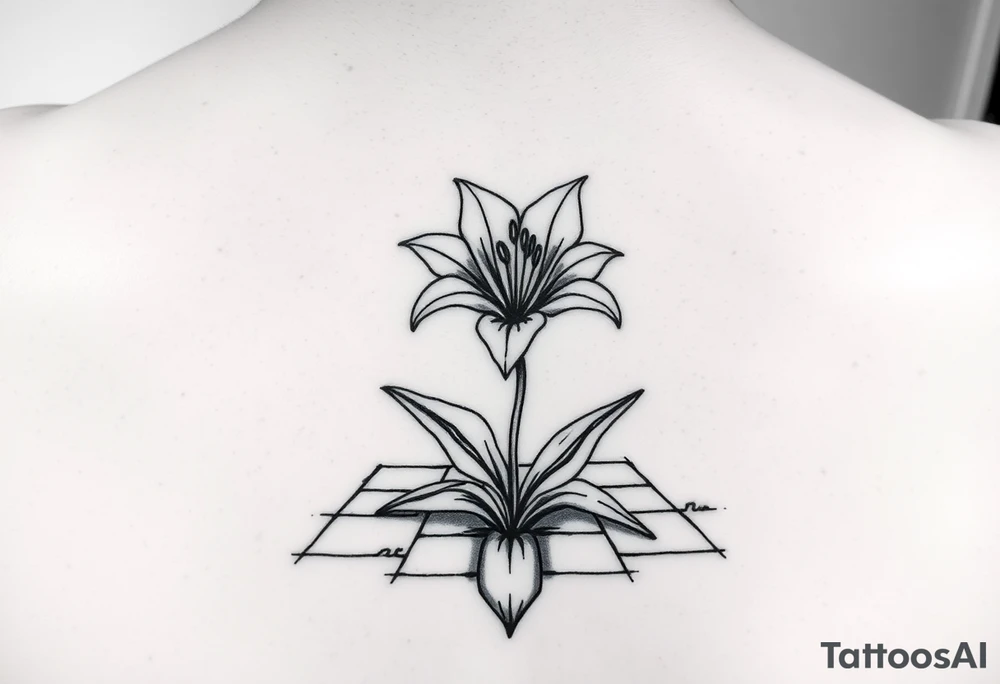 bathroom with lily coming up out of tile floor tattoo idea