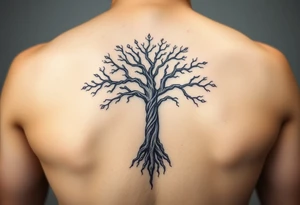mystical tree of life with cosmic roots and celestial branches tattoo idea