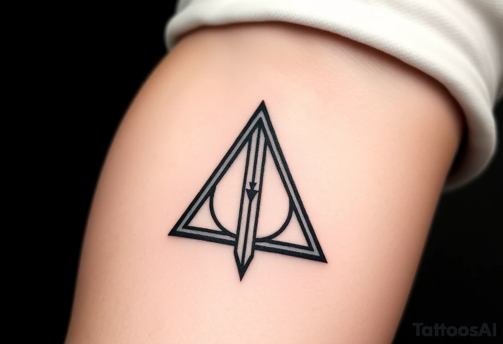 deathly hallows symbol from harry potter with the gryffindor sword in the middle tattoo idea