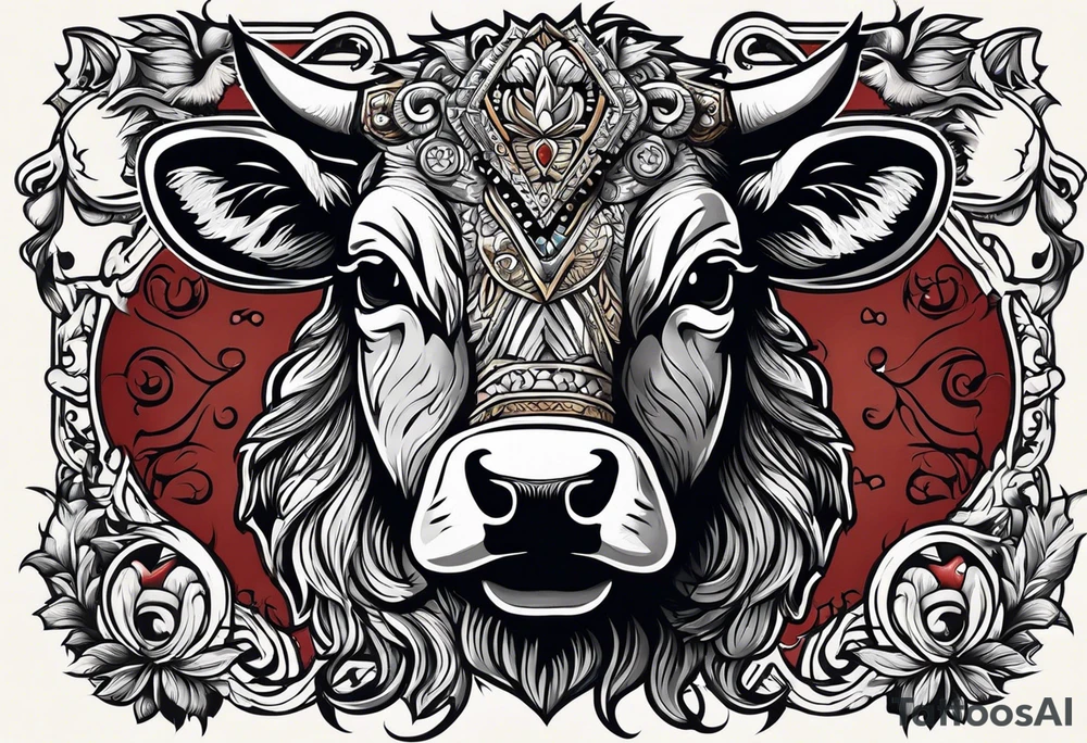 a cow and an owl at wrestle mania tattoo idea