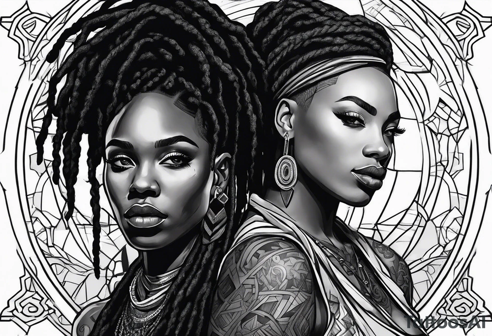 Black man with dreads  and women together tattoo idea