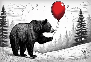 black bear protecting a headhog with a red baloon. The balloon has 5 little stars on it tattoo idea