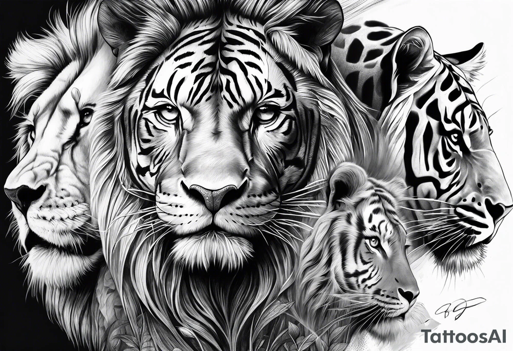 Lion tiger elephant tattoo idea