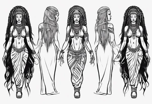 African female valkyre full body angelic
slim long face long braided hair descending from heaven tattoo idea