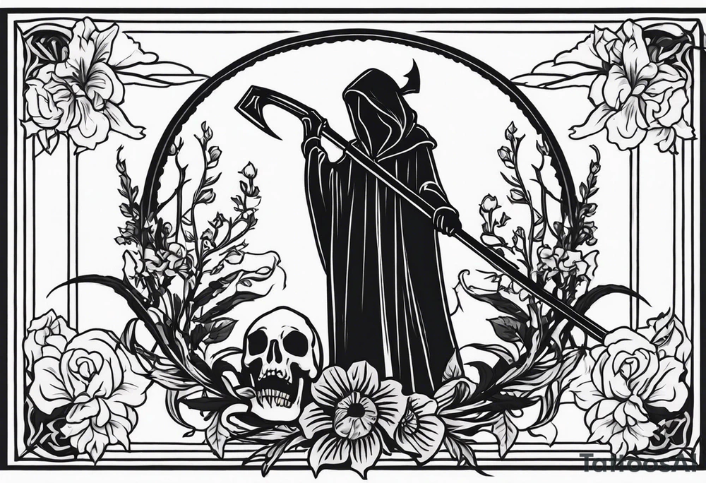 death with scythe and nightshade mortician funeral tattoo idea