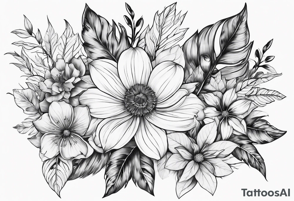 leaves and flowers geo tattoo idea