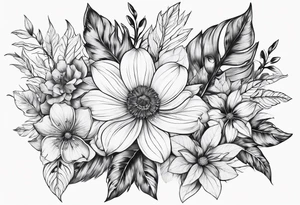 leaves and flowers geo tattoo idea