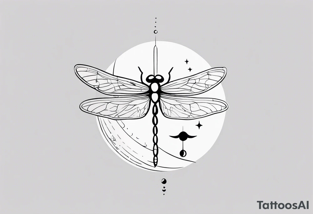 Moon phases with small dragonfly vertical tattoo idea