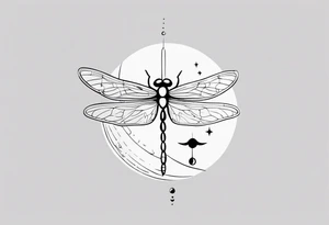 Moon phases with small dragonfly vertical tattoo idea