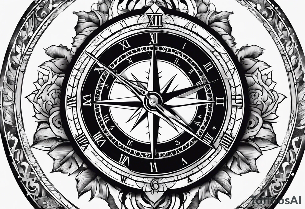 gear, clock and compass tattoo idea