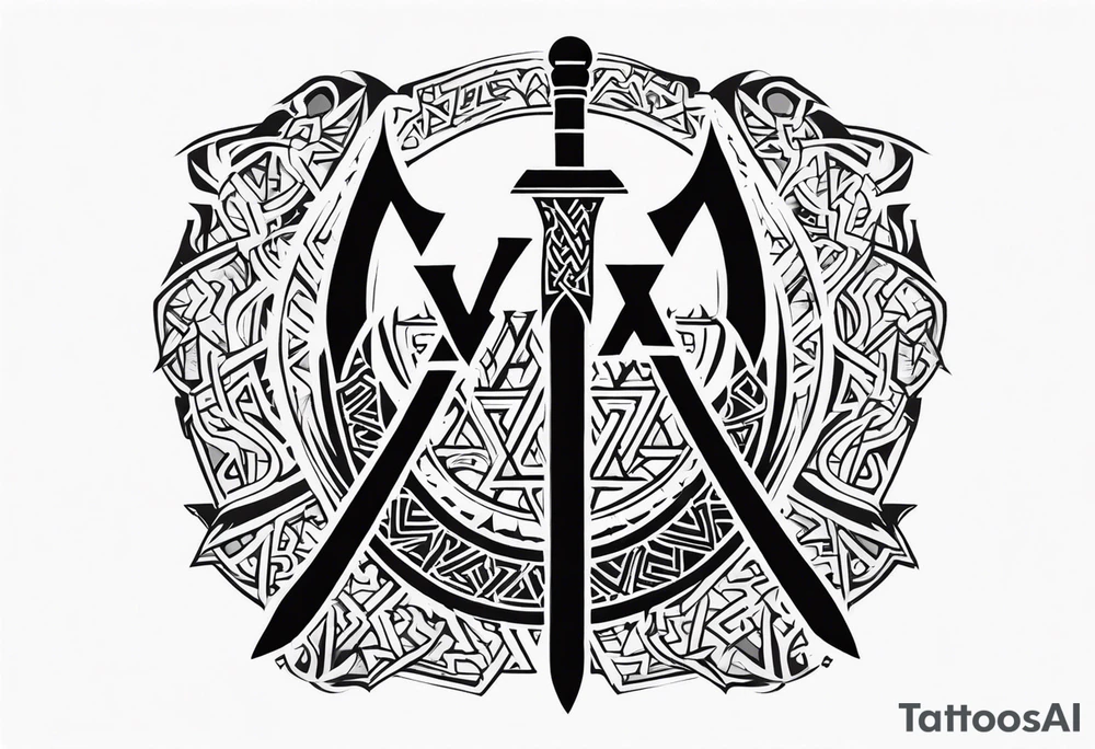 Valhalla 
valknut sword axe tattoo idea