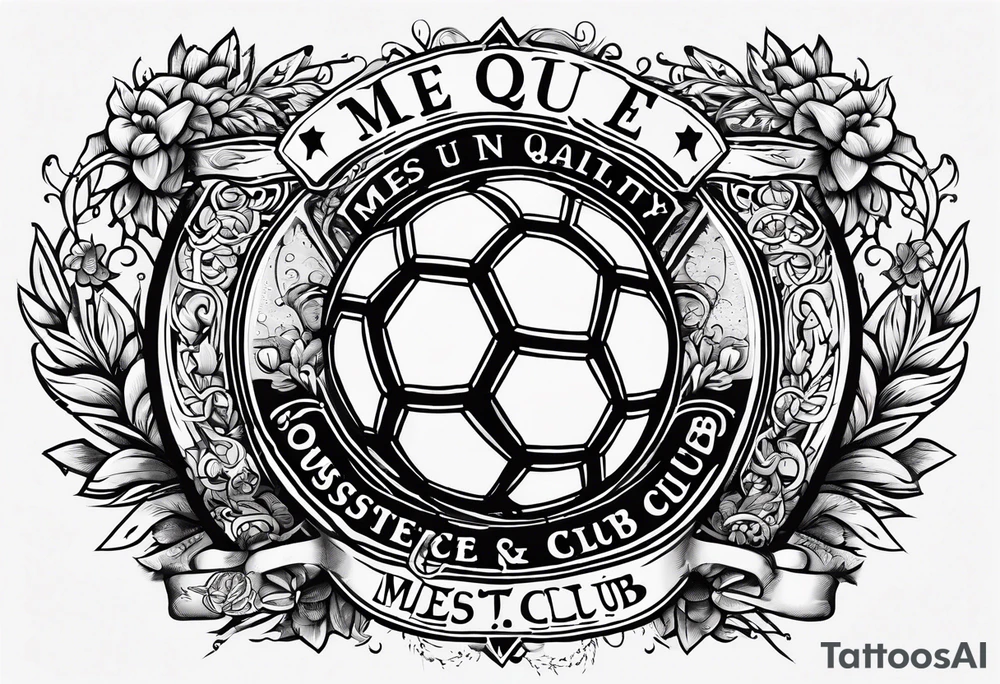 MÉS QUE UN CLUB text with soccer ball and a cross christian theme simple tattoo idea