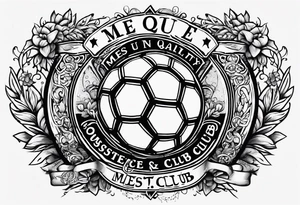 MÉS QUE UN CLUB text with soccer ball and a cross christian theme simple tattoo idea