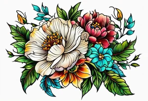 vintage colorful floral print tattoo idea