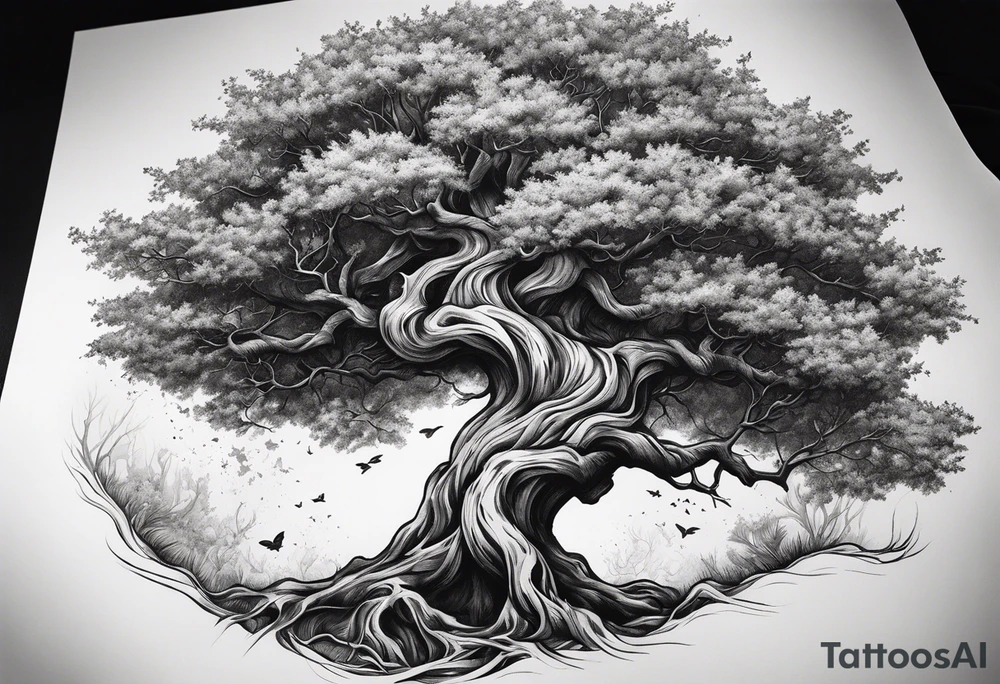 natural elements like a tree with sprawling branches and roots, which can spread across your back tattoo idea