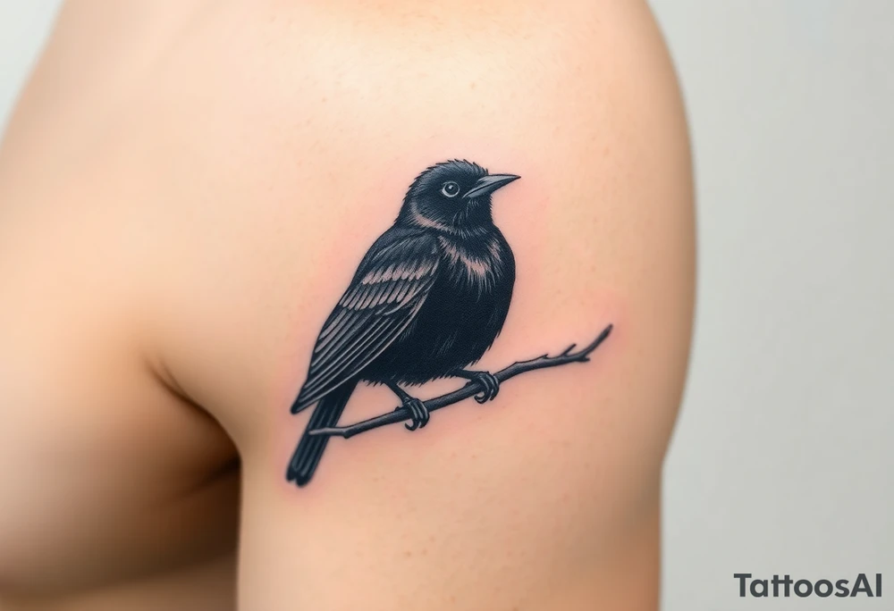 Male European Blackbird sitting on a branch tattoo idea