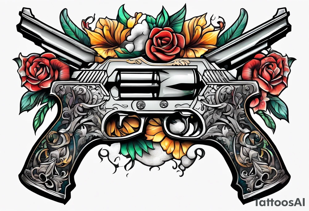 The letters AR with pistols on each side tattoo idea