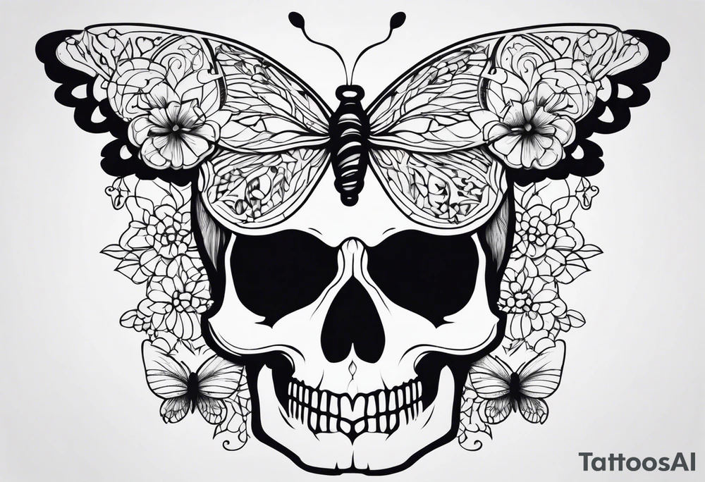 Lace-patterned skull with butterflies tattoo idea