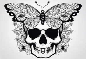 Lace-patterned skull with butterflies tattoo idea