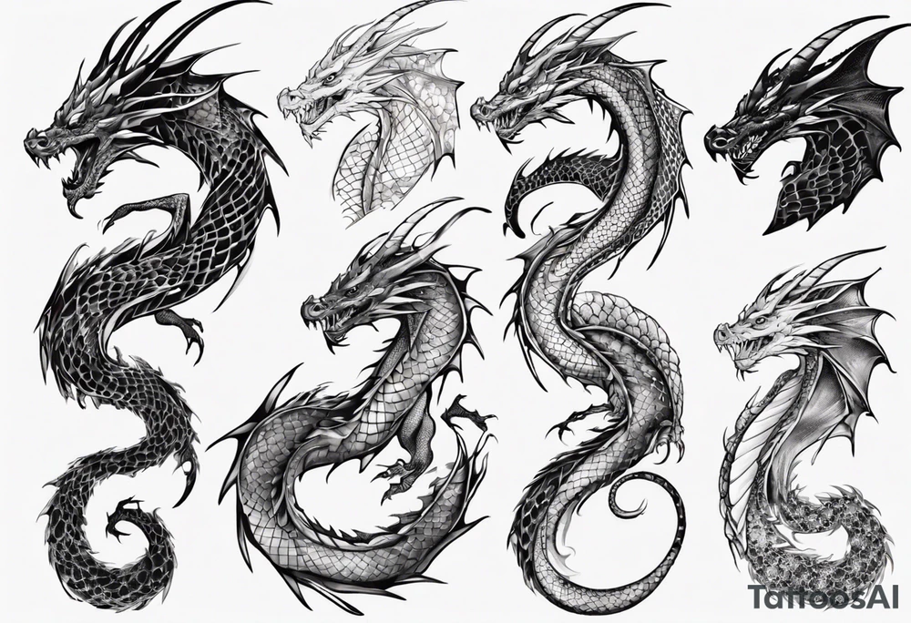 dragon with long body and scales tattoo idea