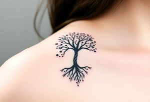 mystical tree of life with cosmic roots and celestial branches tattoo idea