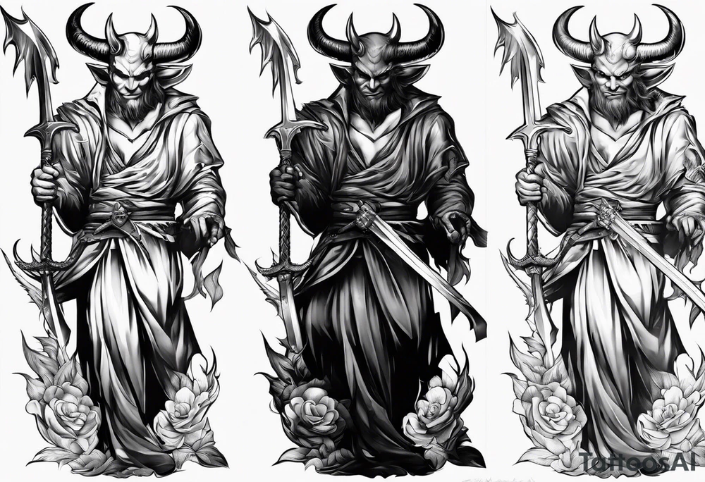 Devil with sword tattoo idea
