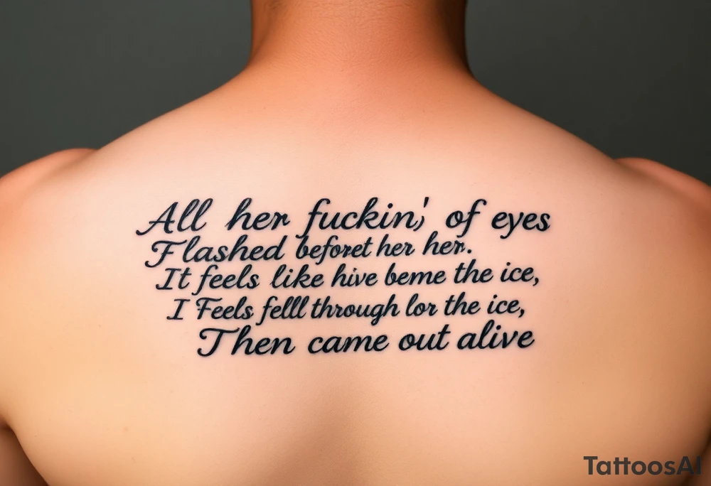 All her fuckin' lives
Flashed before her eyes
It feels like the time
She fell through the ice
Then came out alive tattoo idea