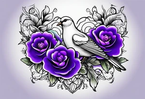 Forearm tattoo with purple flowers to always remember my grandma that passed away with a small white dove and heaven things added like clouds and stairs. tattoo idea