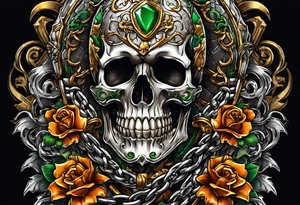 full color illustration of an irish skeleton pulling a chainfall tattoo idea