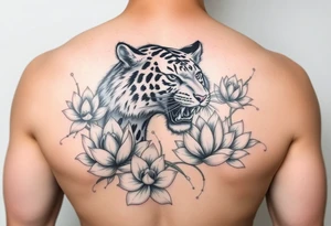 fierce tiger emerging through blooming lotus flowers in mist tattoo idea