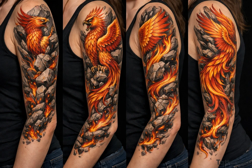 A phoenix come out of the rocks tattoo idea