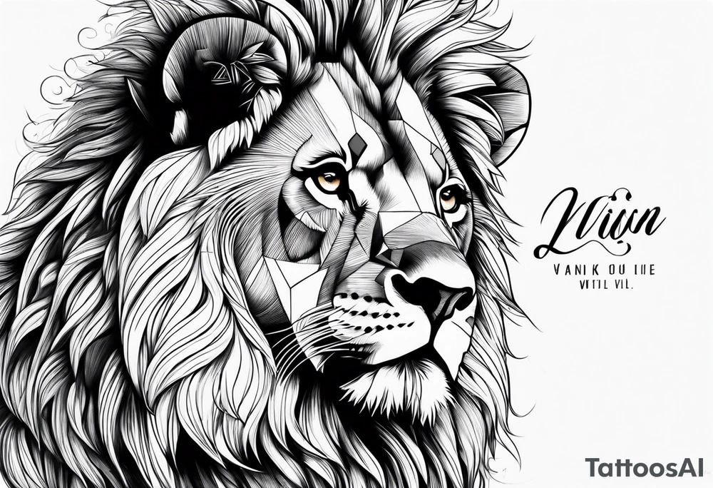 Small male lion with inspirational quote tattoo idea