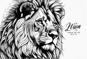 Small male lion with inspirational quote tattoo idea