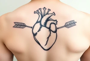 anatomical heart pierced by ornate arrow with representation of surviving addiction tattoo idea