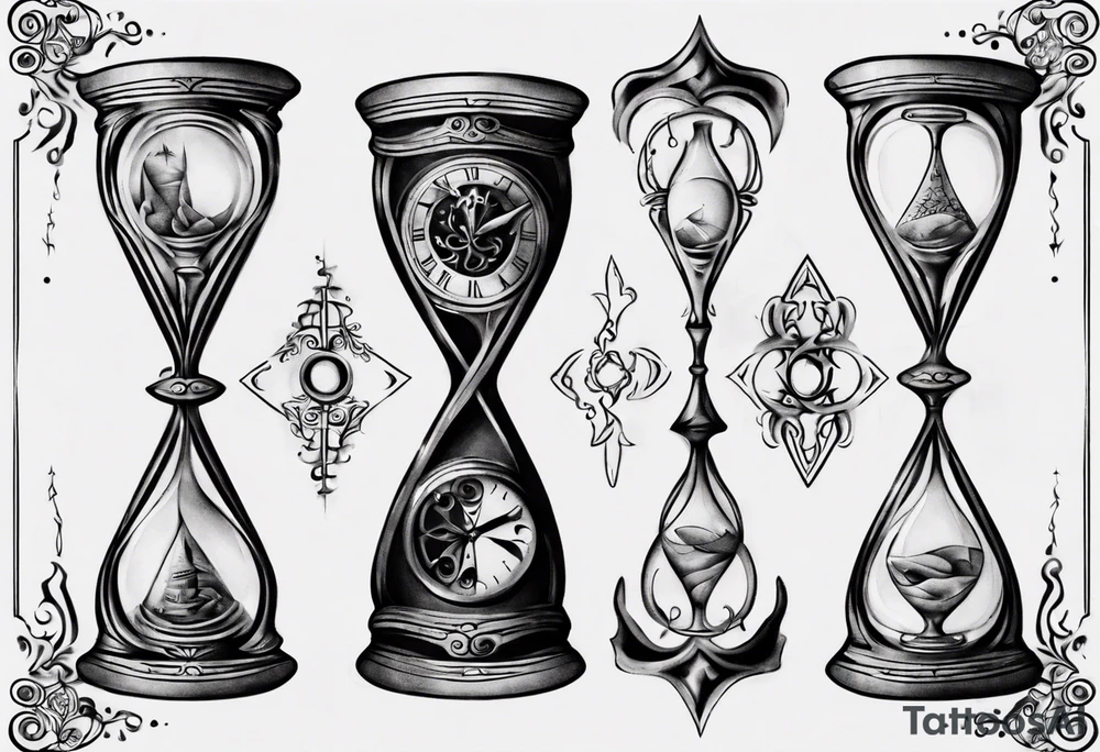 an hourglass with filagree tattoo idea