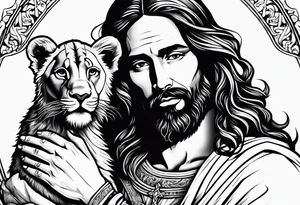 Jesus holding a lion cub tattoo idea