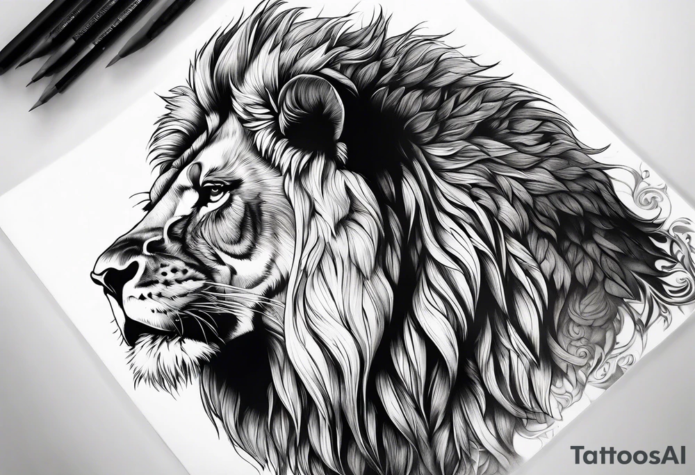 powerful majestic lion, close-up tattoo idea