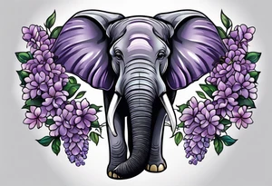 Half elephant face half lilacs tattoo idea