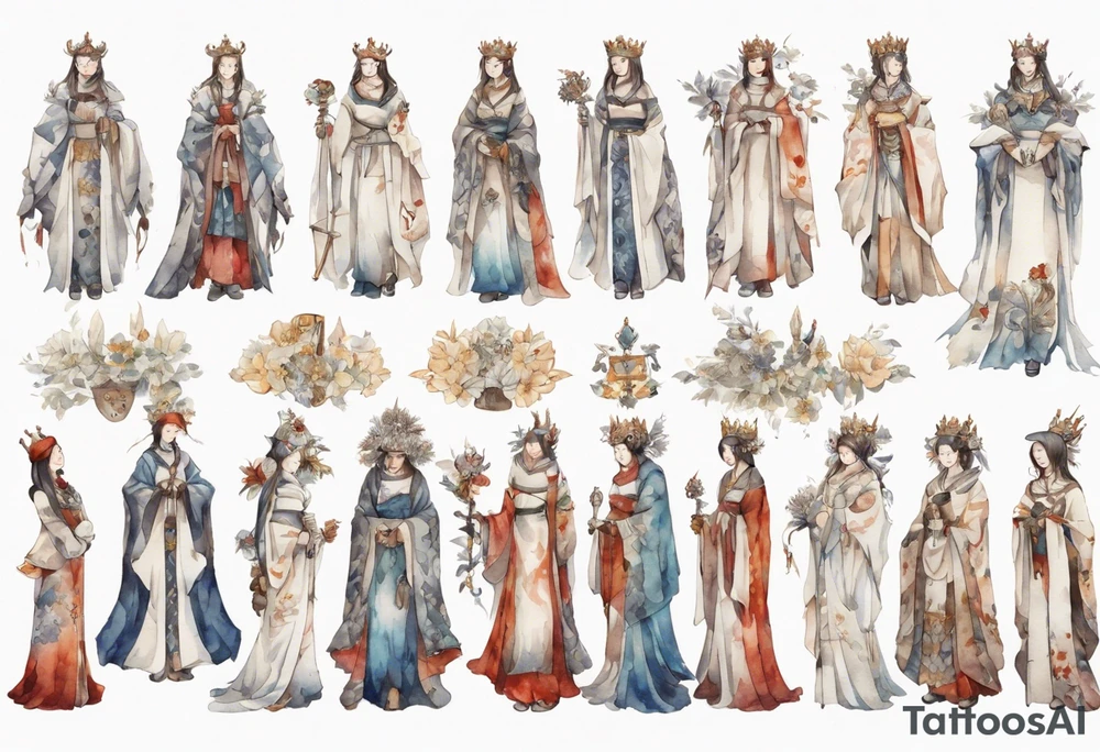 medieval queen dressed in white tattoo idea