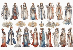medieval queen dressed in white tattoo idea