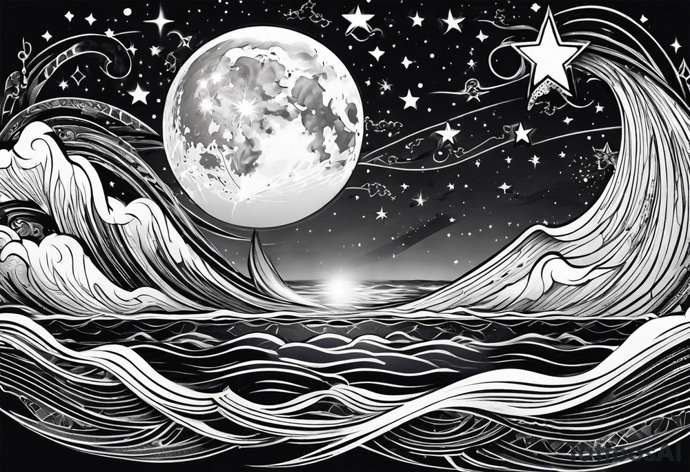 The moon, stars reflecting on the ocean tattoo idea