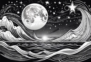 The moon, stars reflecting on the ocean tattoo idea