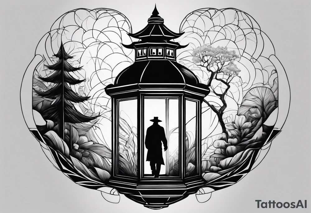 shadow of a man walking into a lantern tattoo idea