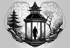 shadow of a man walking into a lantern tattoo idea
