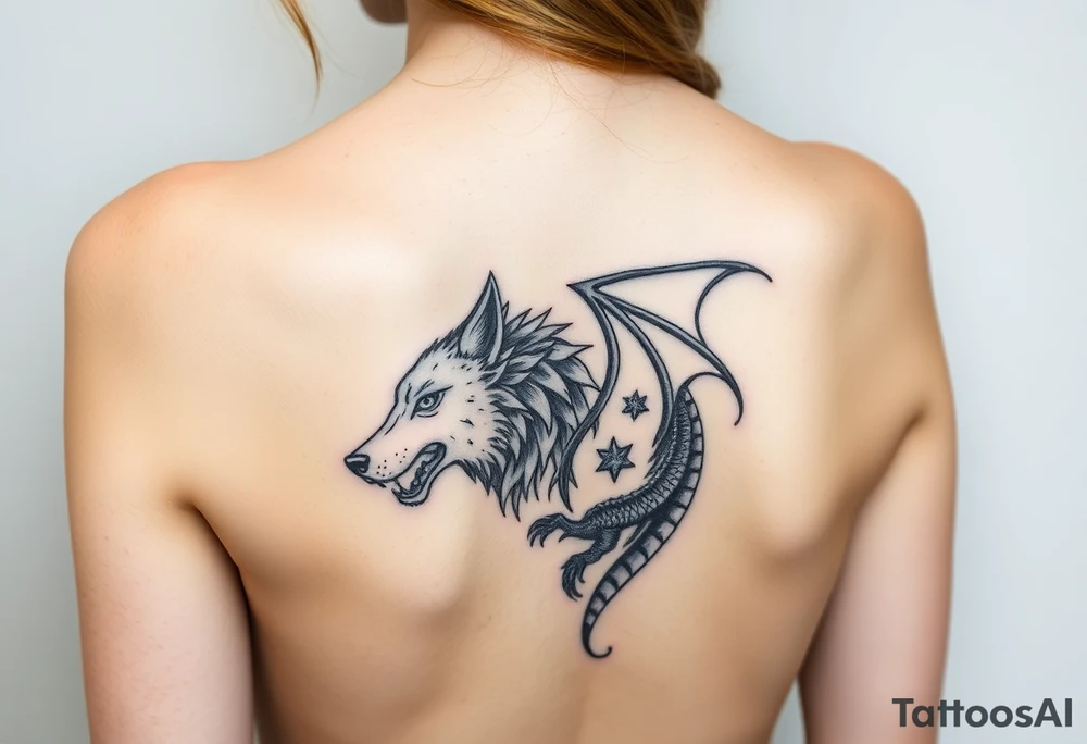 Wolf and dragon tattoo idea