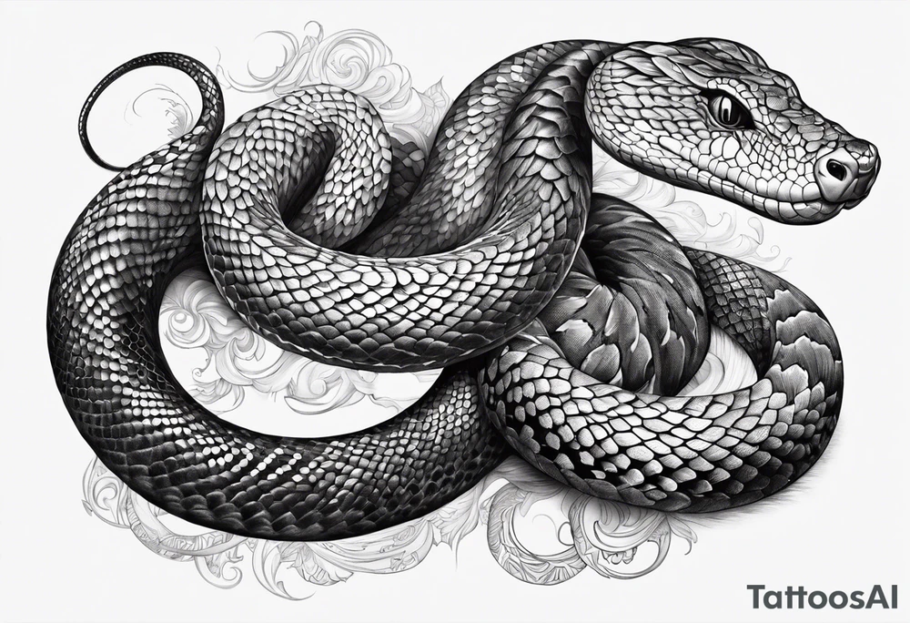 The snake Jogurmund that goes around my leg the whole length, and the head eats the tail tattoo idea
