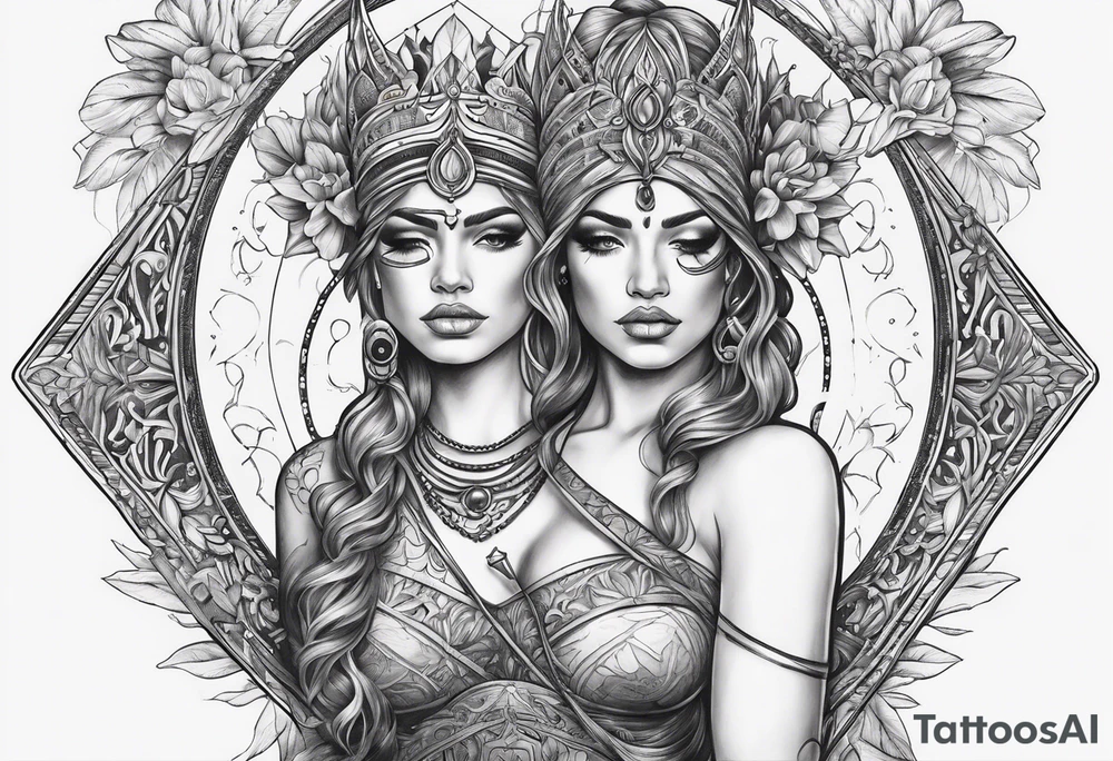 Blind folded goddess with libra and dagger tattoo idea